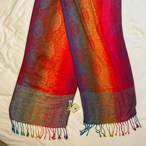 RAPTI Rainbow Paisley Jacquard Pashmina + Silk Blend Scarf | 72" x 13" NWT - Picture 1 of 4